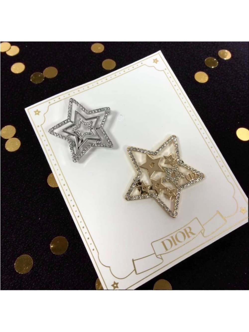 Dior Star Motif hair barrettes set - gwp Gold & Silver Crystal Stars new - Picture 2 of 10